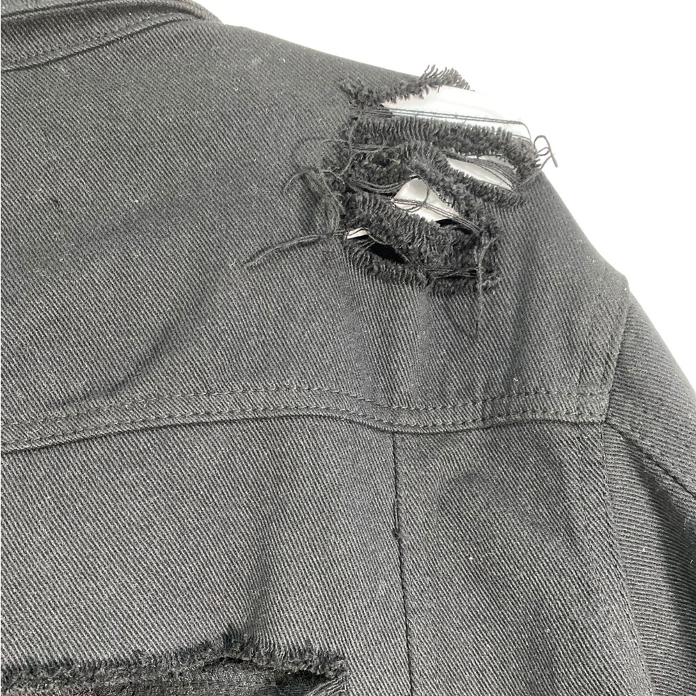 Thrill Black Denim Destroyed Long Jacket - Picture 4 of 7